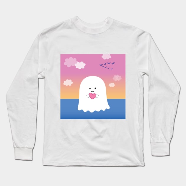 Gordie the Ghost (sunset) | by queenie's cards Long Sleeve T-Shirt by queenie's cards